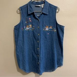 Vintage Embroidered Bear Denim Shirt